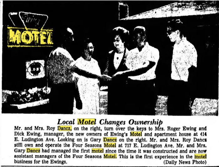 Avenue Motel (Dancz Motel) - Jul 17 1965 Article (newer photo)